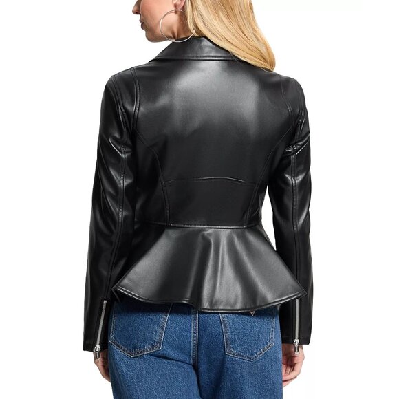GUESS Womens Lvy Peplum Long Sleeves Casual Moto Jacket Black Size S NWT - Picture 6 of 7
